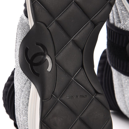 Chanel Glitter Stretch Fabric CC Sneakers 38.5 Black Silver 6 of 11
