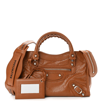 Balenciaga Agneau Classic Silver Hardware Mini City Logo Strap Camel Black 1 of 9