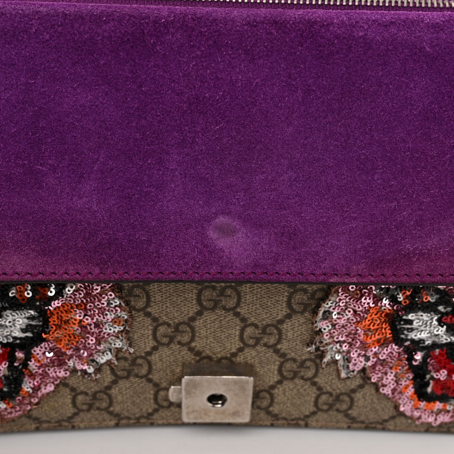 GG Supreme Monogram Embroidered Small Dionysus Shoulder Bag Purple