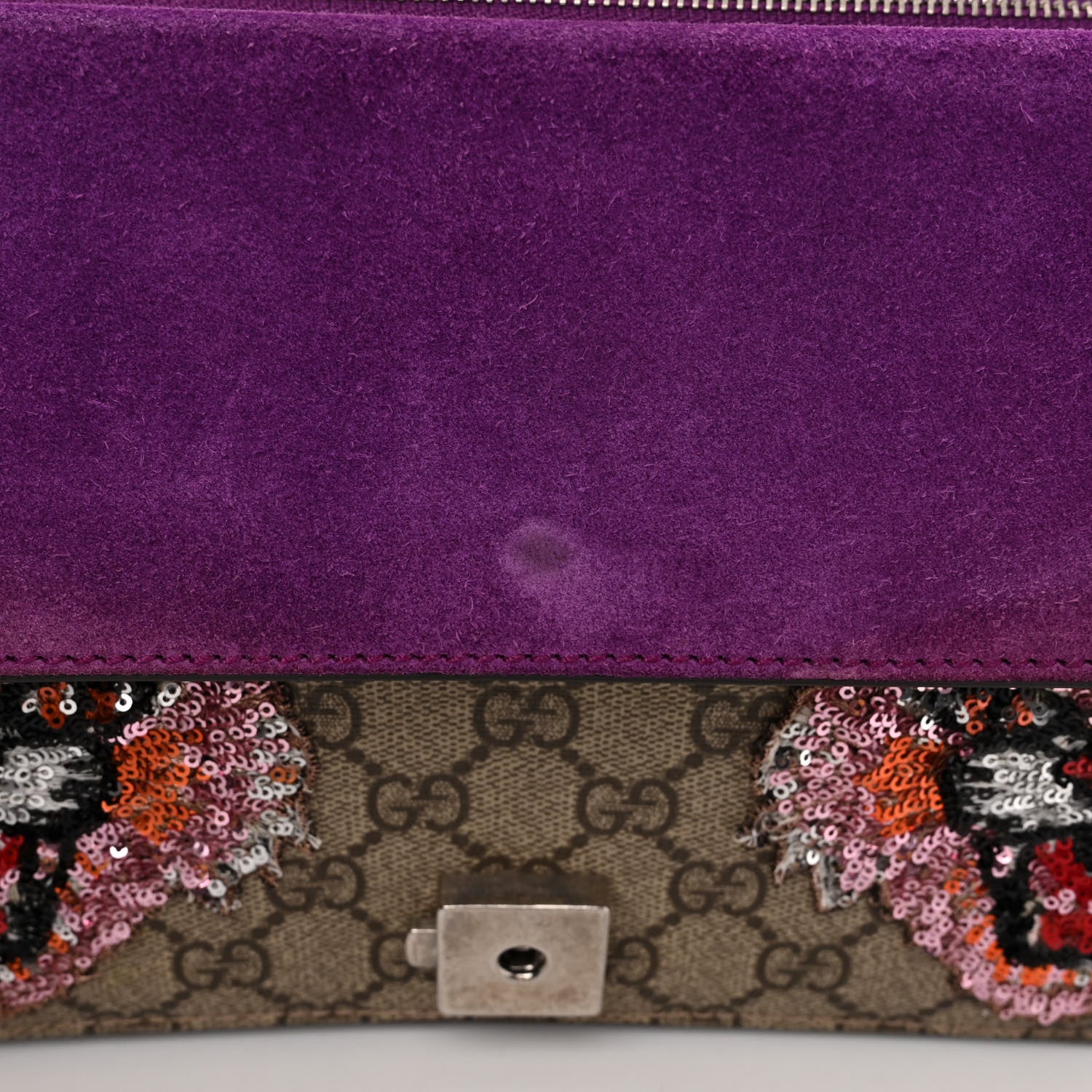 Gucci GG Supreme Monogram Embroidered Small Dionysus Shoulder Bag Purple 10 of 16