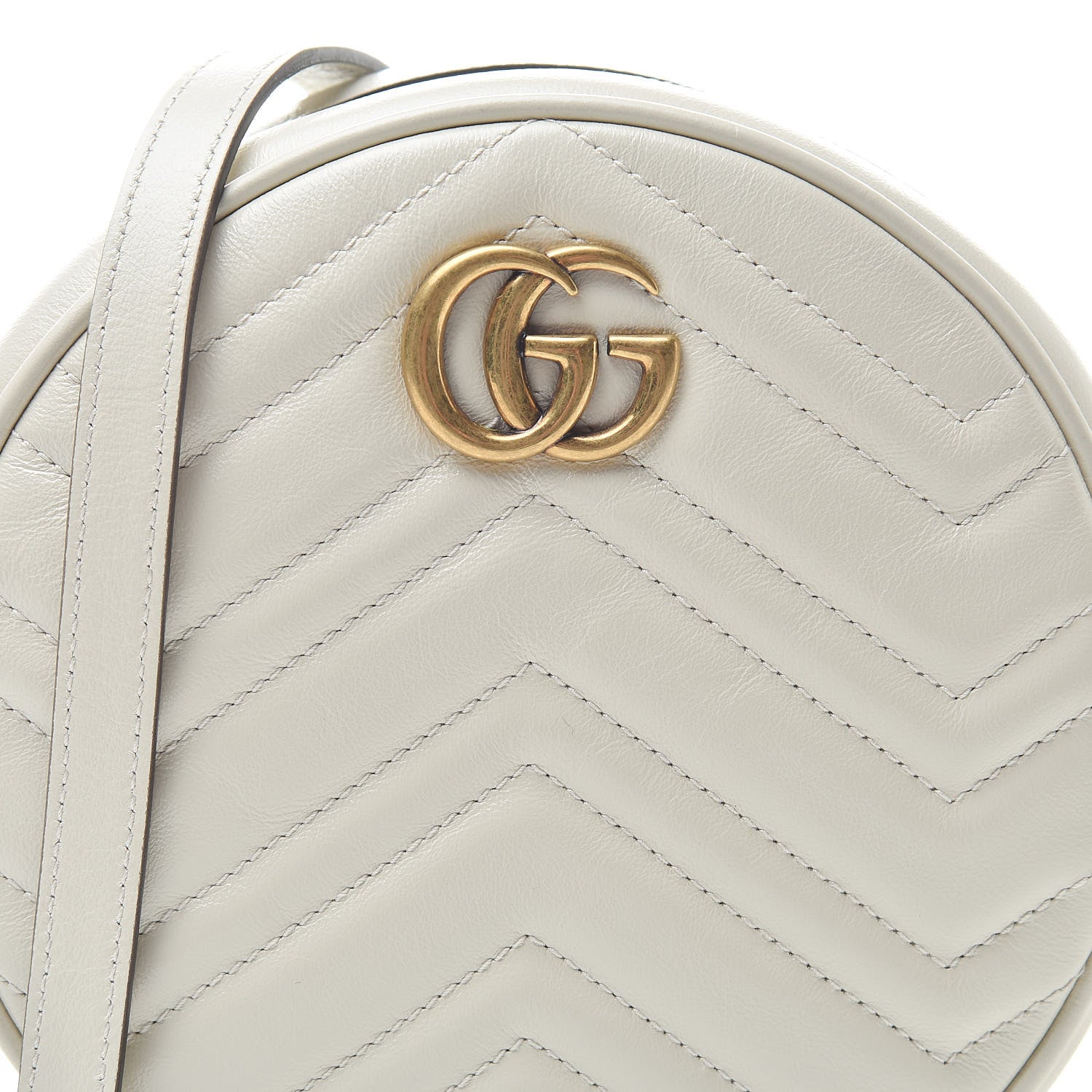 Gucci Calfskin Matelasse Mini GG Marmont Round Shoulder Bag White 8 of 10