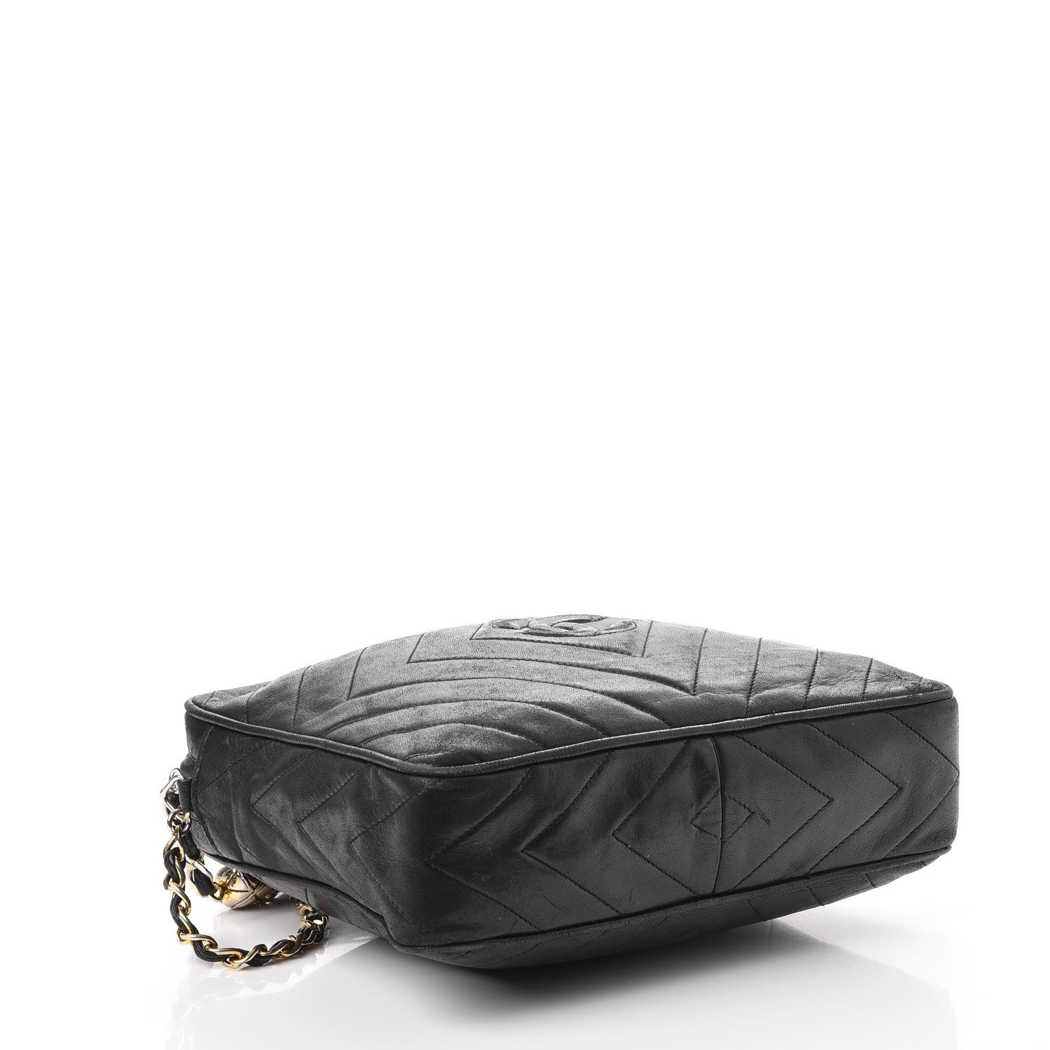 Chanel Lambskin Chevron Quilted Tassel Camera Case Black 4 of 9