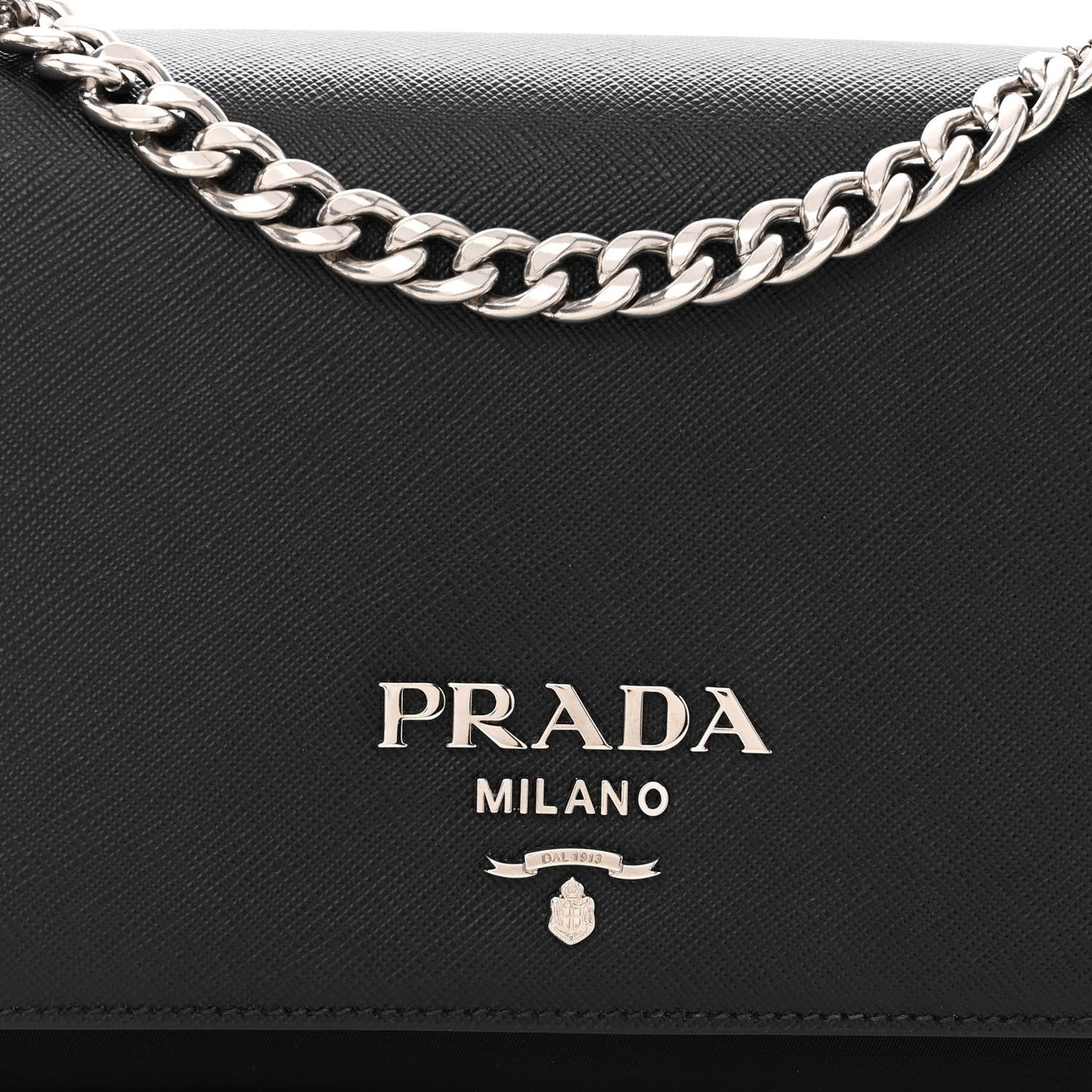 Saffiano Tessuto Nylon Chain Shoulder Bag Black