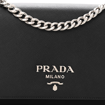 Prada Saffiano Tessuto Nylon Chain Shoulder Bag Black 9 of 11