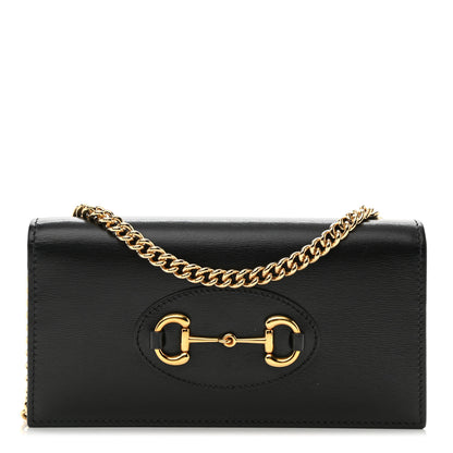Gucci Boarded Plutone Calfskin Horsebit 1955 Wallet On Chain Black 1 of 10