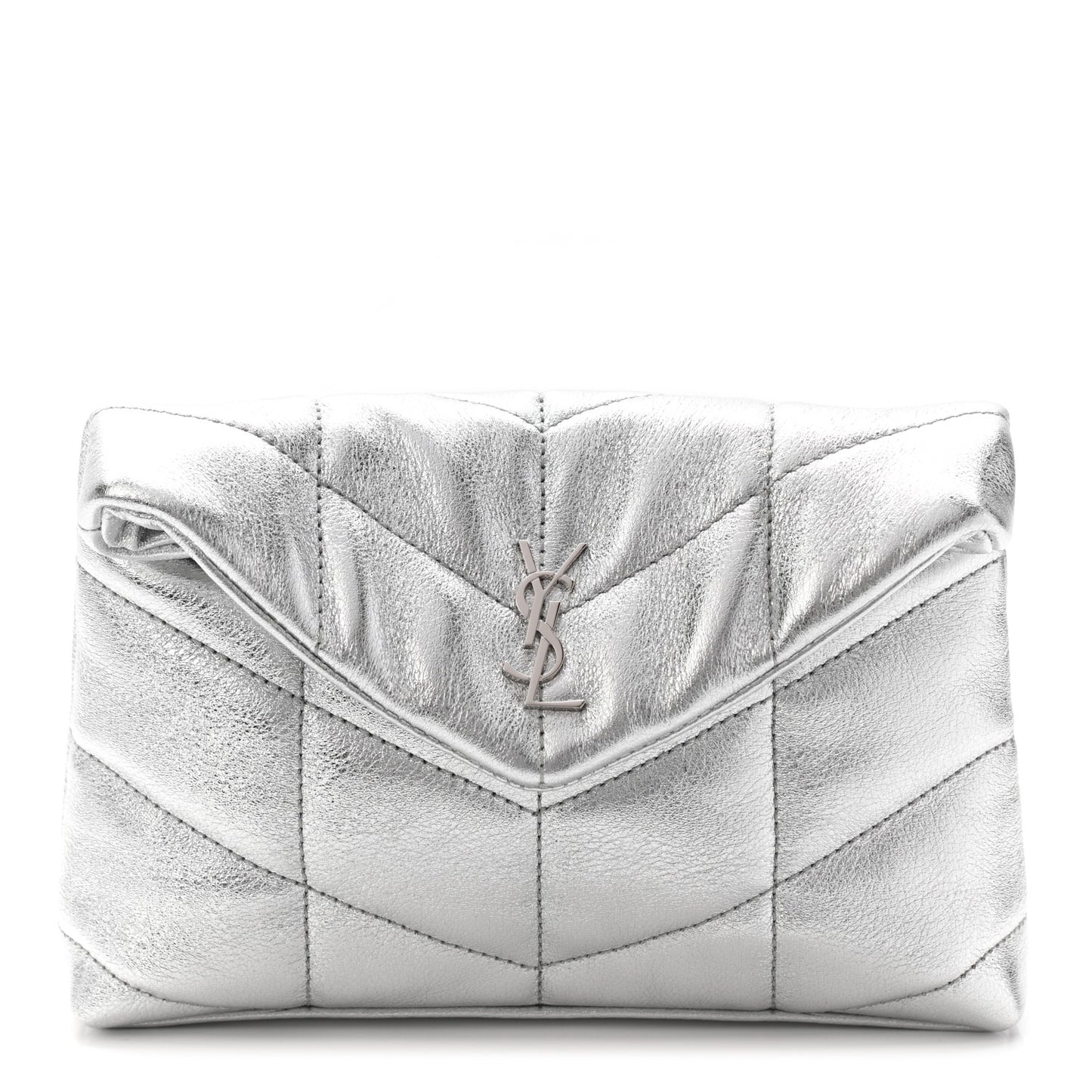 Metallic Lambskin Monogram Loulou Puffer Pouch Clutch Silver