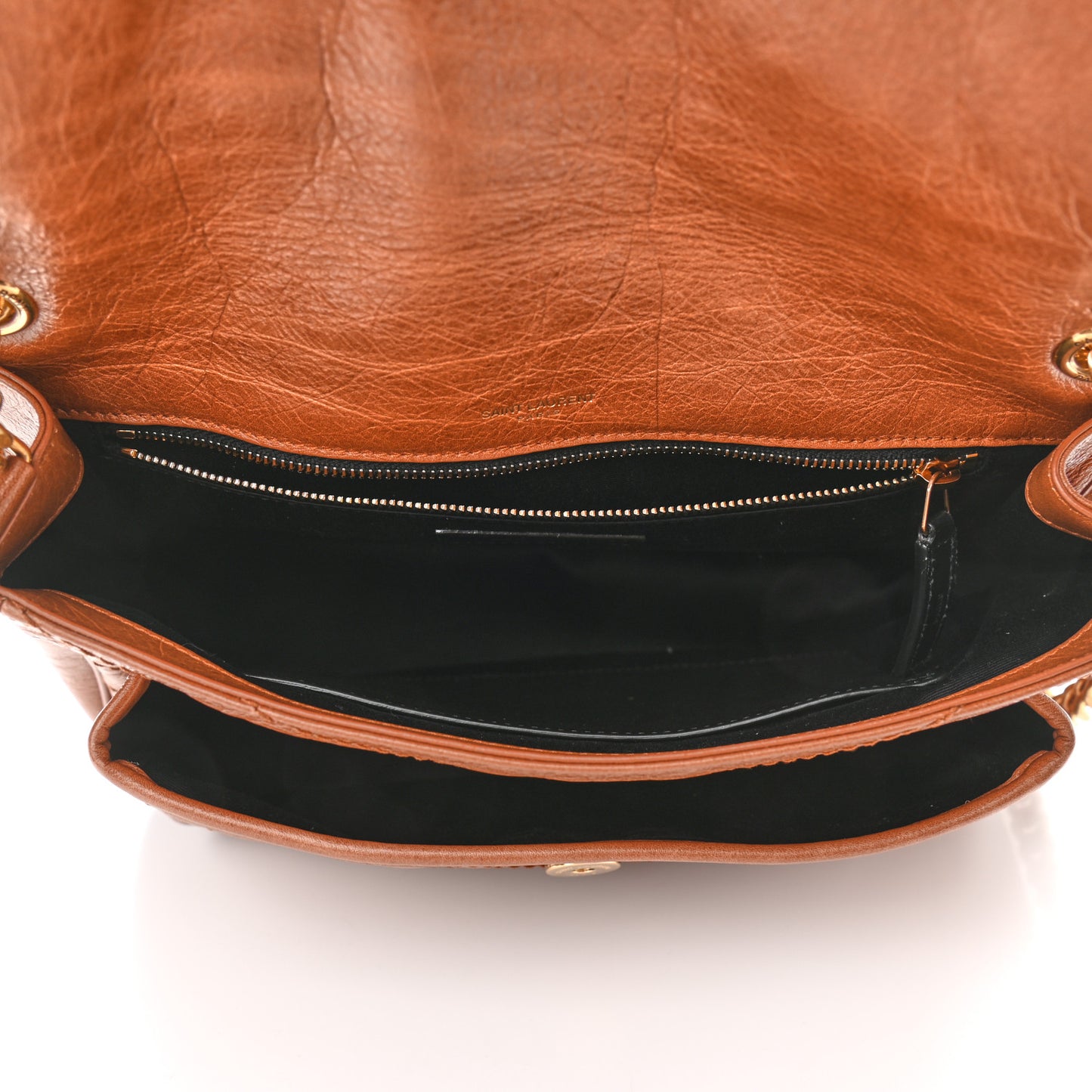 Crinkled Calfskin Matelasse Monogram Medium Niki Chain Satchel Caramel