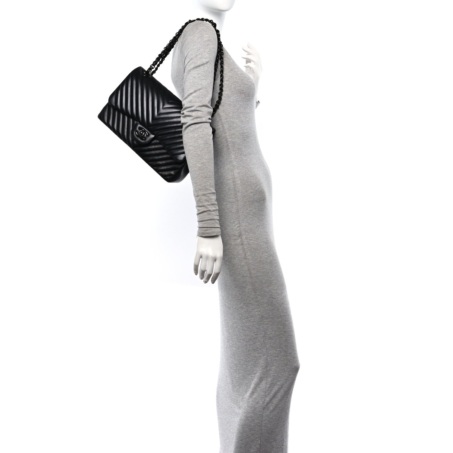 Chanel Lambskin Chevron Quilted Jumbo Double Flap So Black 2 of 11