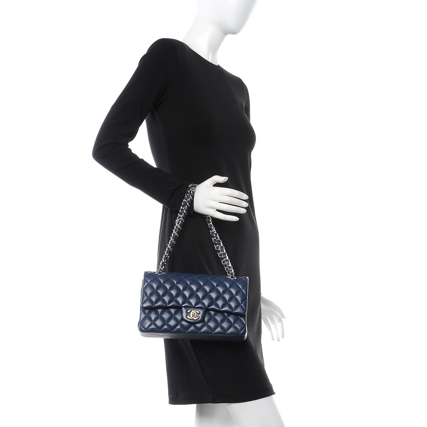 Caviar Quilted Medium Double Flap Navy
