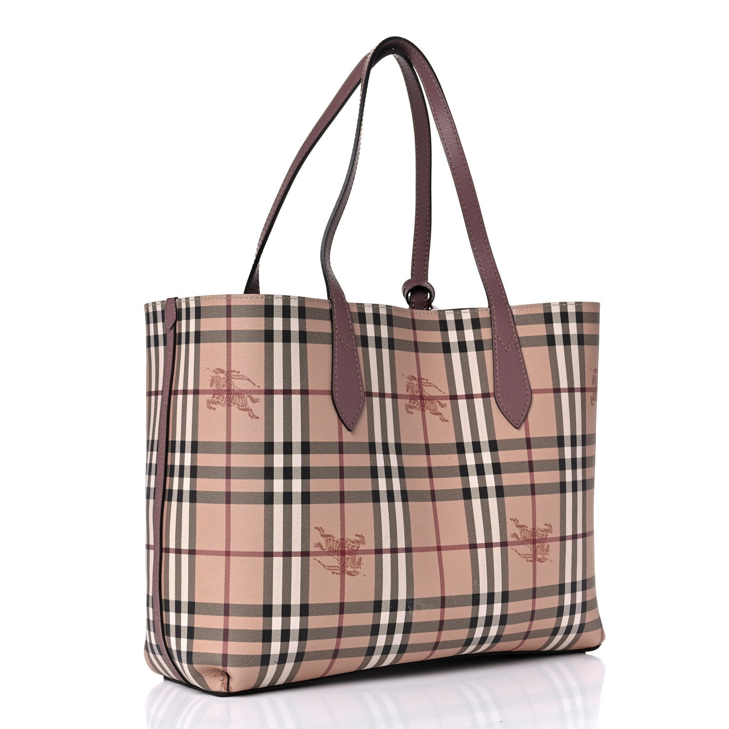 Grainy Calfskin Haymarket Check Medium Reversible Tote Dusty Pink