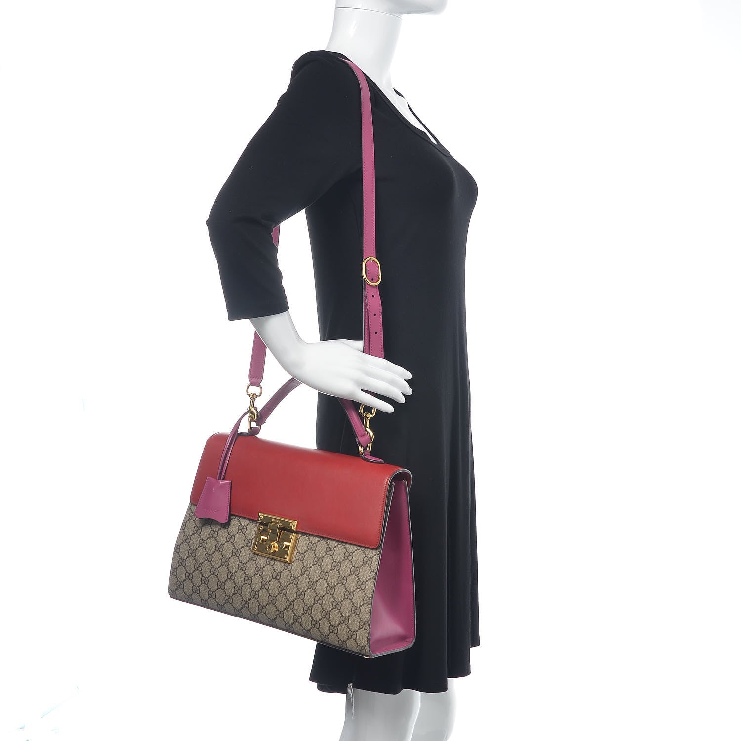 Gucci GG Supreme Monogram Calfskin Medium Padlock Top Handle Bag Beige Hibiscus Red New Rosette 2 of 22