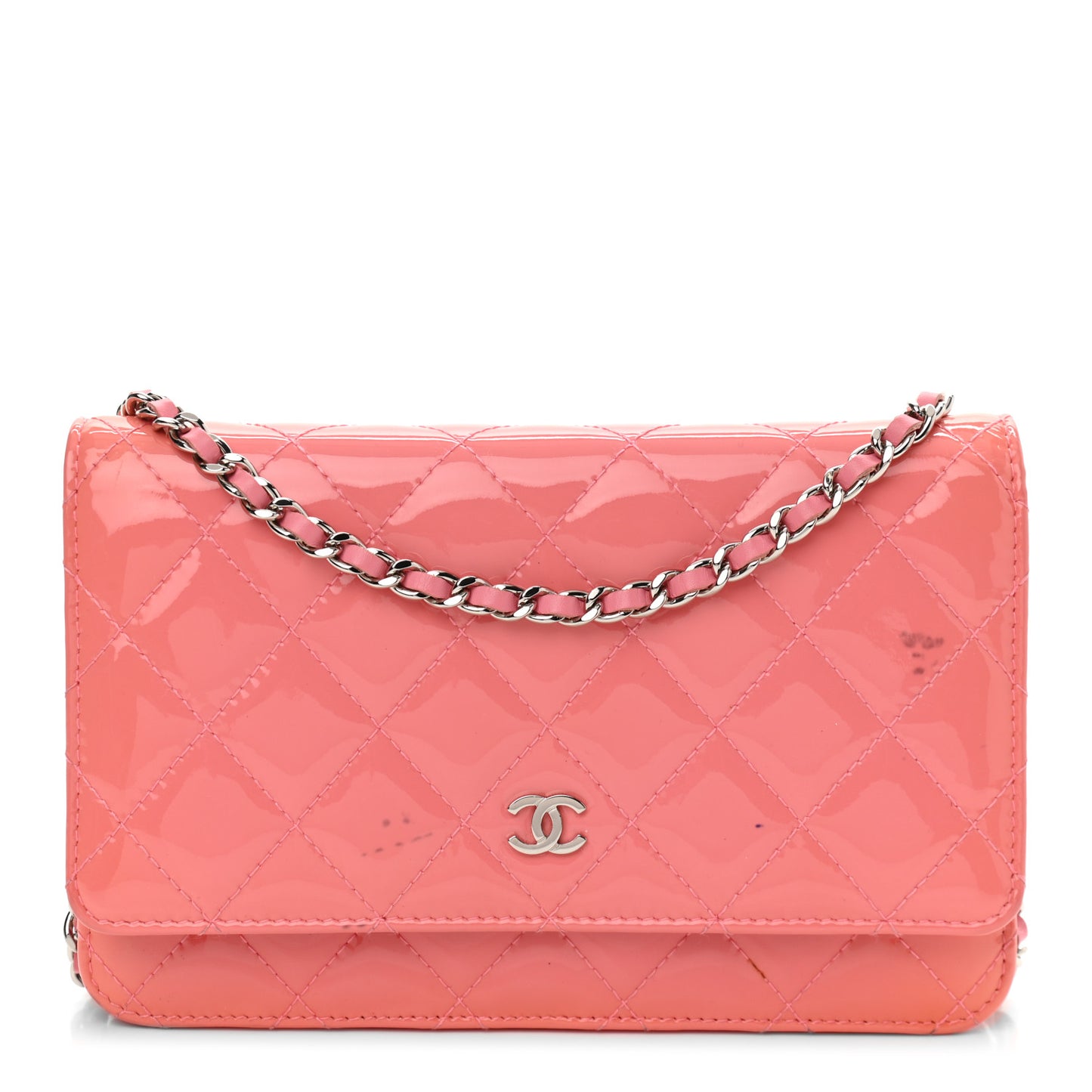 Patent Quilted Wallet On Chain WOC Coral