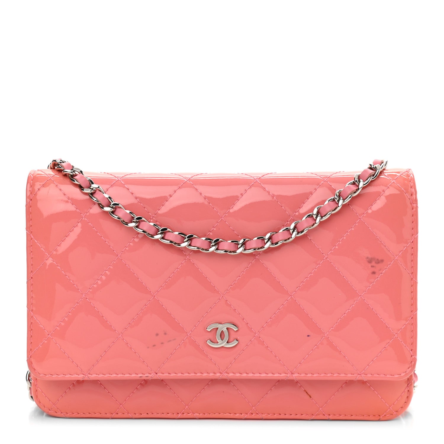Chanel Patent Quilted Wallet On Chain WOC Coral 1 of 16