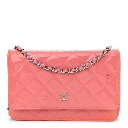 Chanel Patent Quilted Wallet On Chain WOC Coral 1 of 16