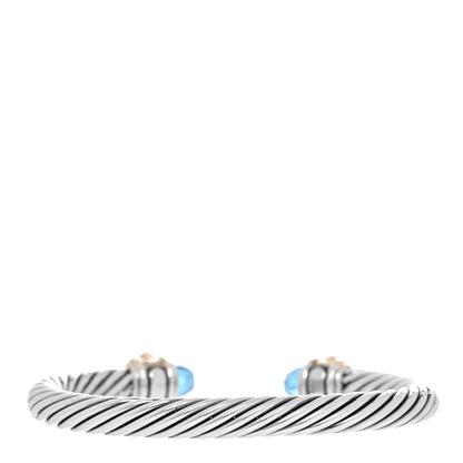 David Yurman Sterling Silver 14K Yellow Gold Hampton Blue Topaz Iolite 7mm Cable Renaissance Bracelet 3 of 5