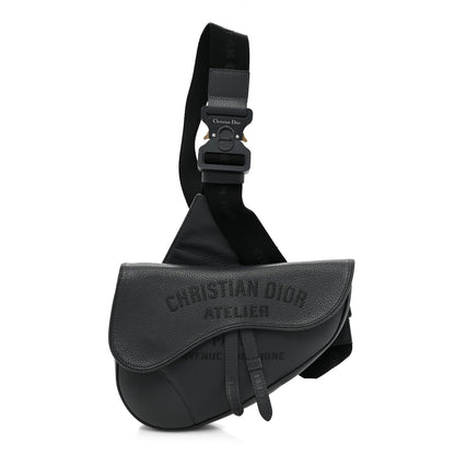 Christian Dior Calfskin Atelier Signature Print Mens Saddle Bag Grey 1 of 15