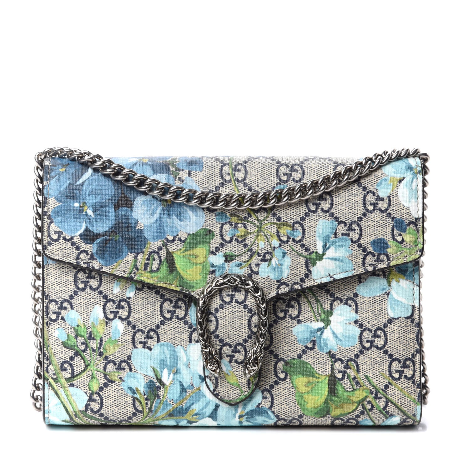 GG Supreme Monogram Blooms Mini Dionysus Chain Wallet Beige Blue Navy Vintage Blue