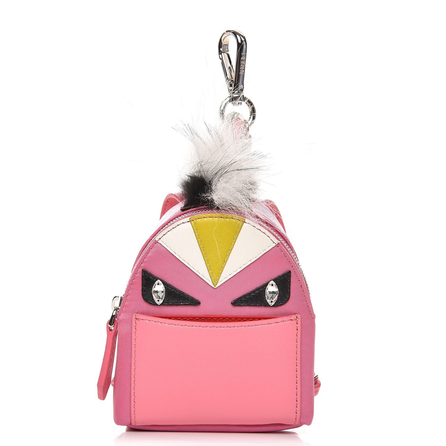 Nylon Shiny Nappa Nutria Fox Fur Monster Eyes Mini Backpack Charm Lollypop Rosa Fluo Multicolor