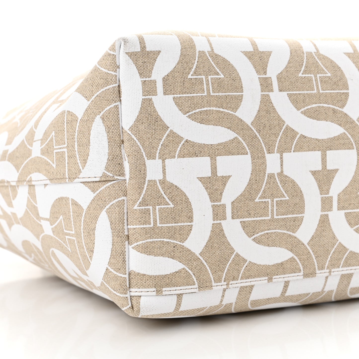 Canvas Calfskin Gancini Tote White Beige