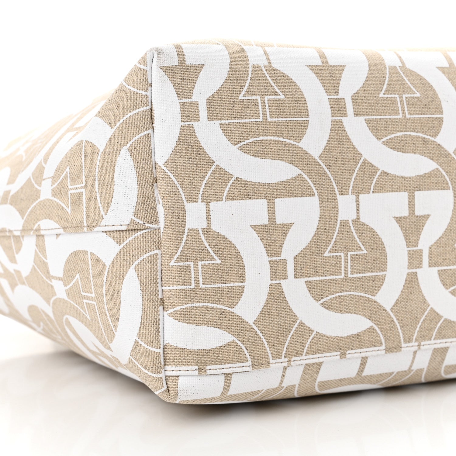 Salvatore Ferragamo Canvas Calfskin Gancini Tote White Beige 10 of 12