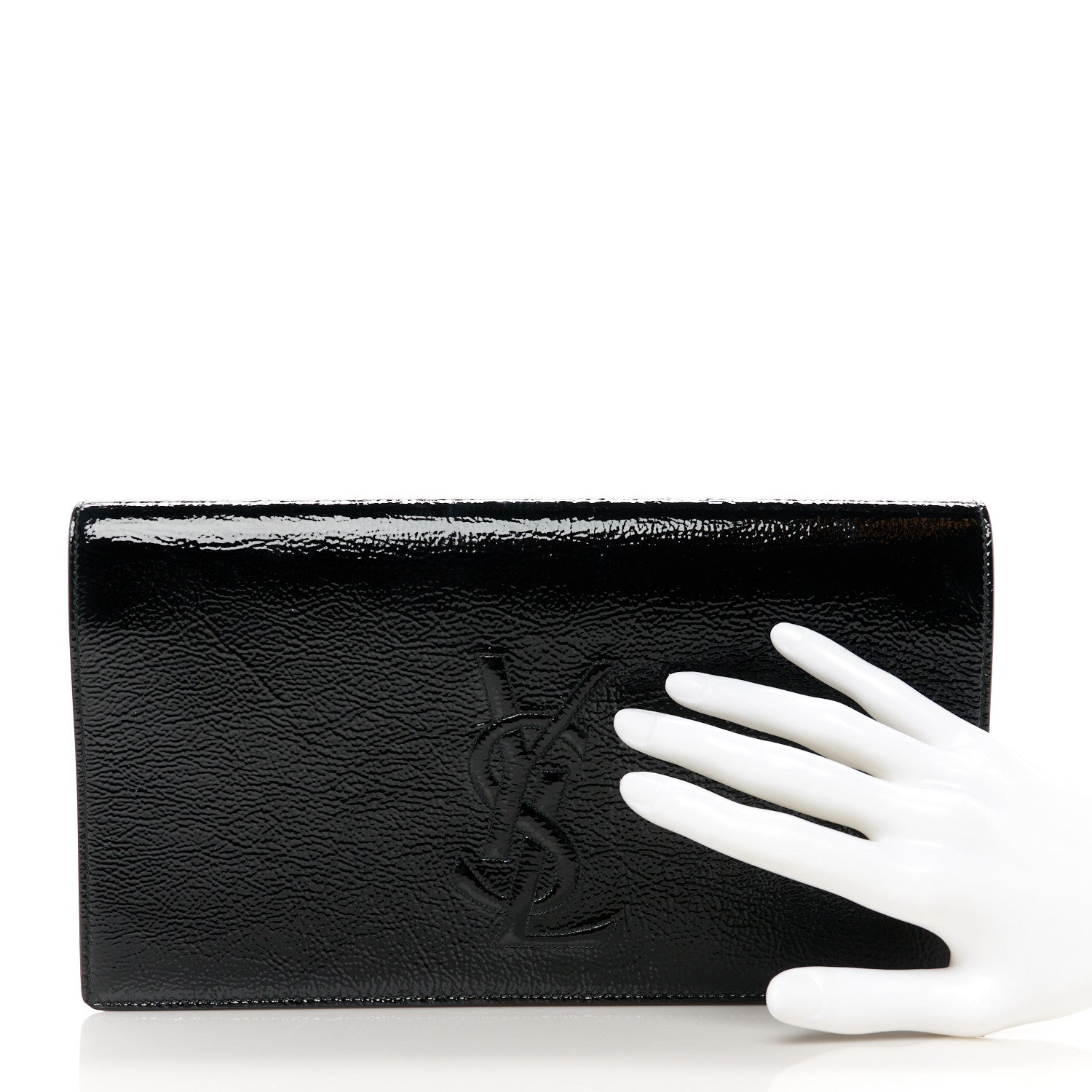 Saint Laurent Textured Patent Monogram Large Belle De Jour Clutch Black 2 of 8