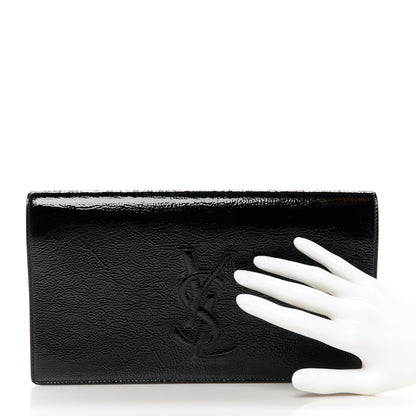 Saint Laurent Textured Patent Monogram Large Belle De Jour Clutch Black 2 of 8