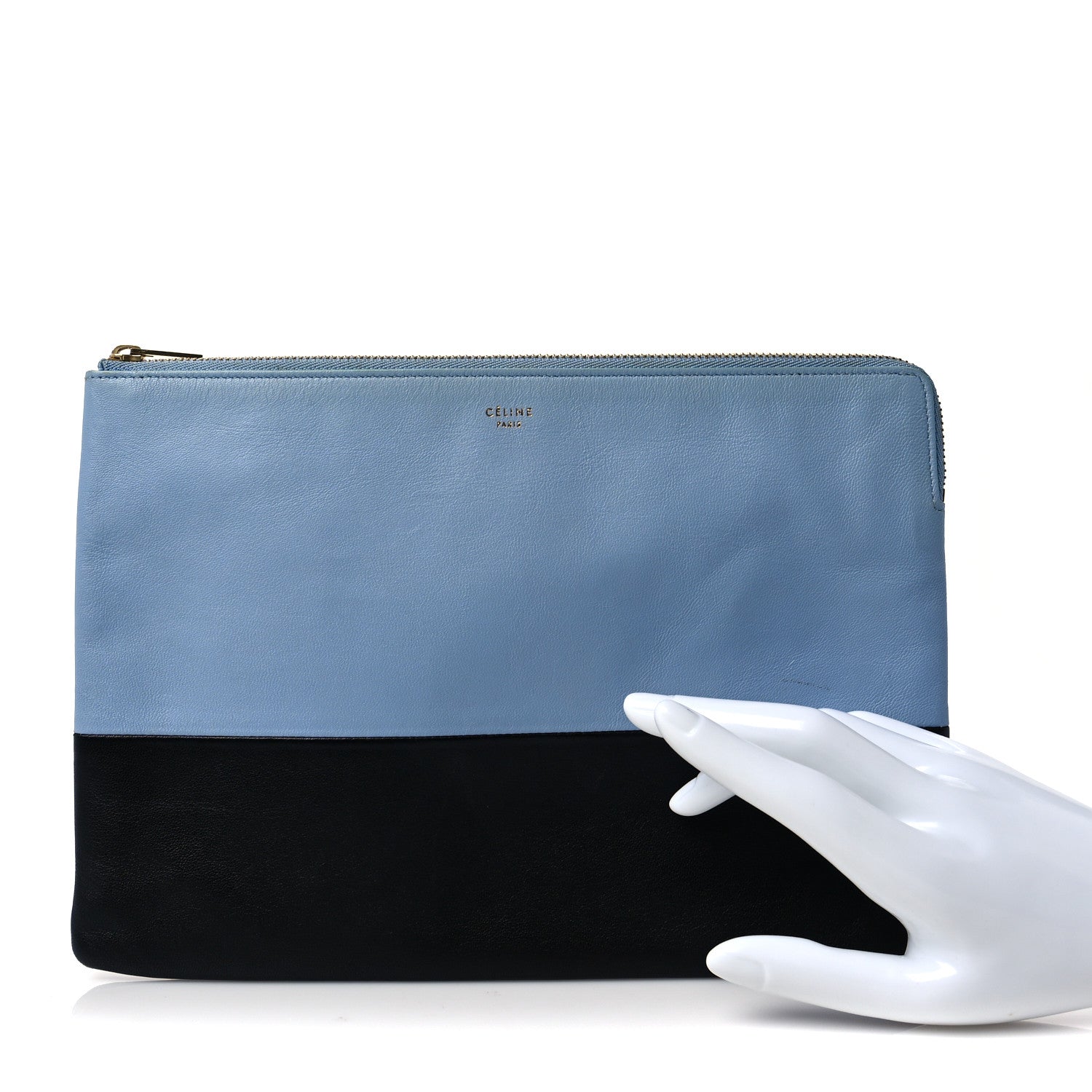 Celine Smooth Lambskin Bi-Color Solo Clutch Pouch Blue Black 3 of 10