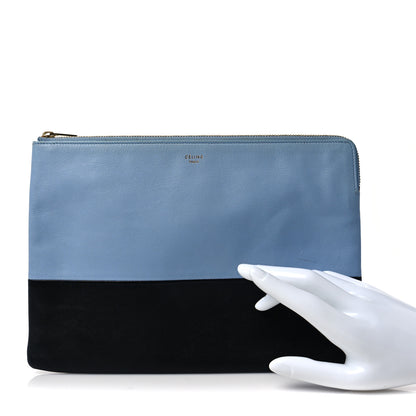 Celine Smooth Lambskin Bi-Color Solo Clutch Pouch Blue Black 3 of 10