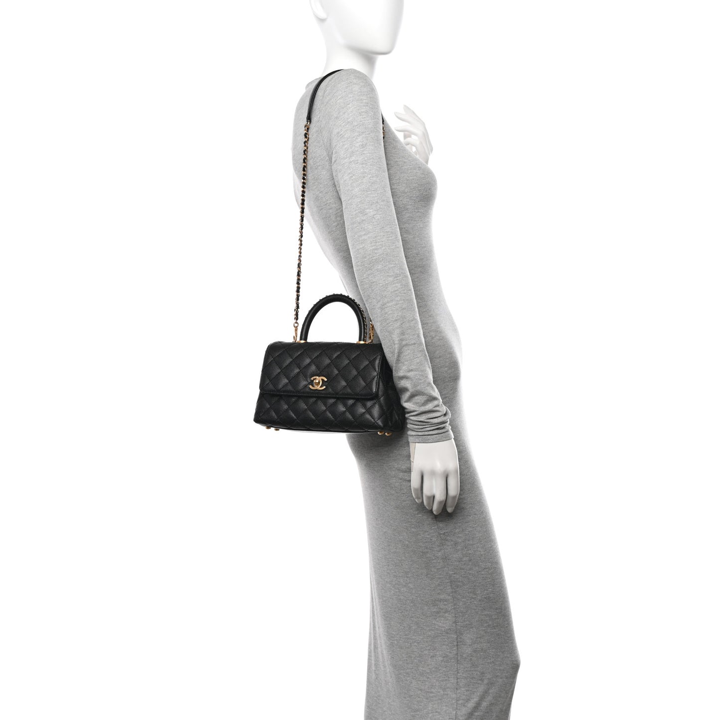 Caviar Quilted Mini Coco Chain Handle Flap Black