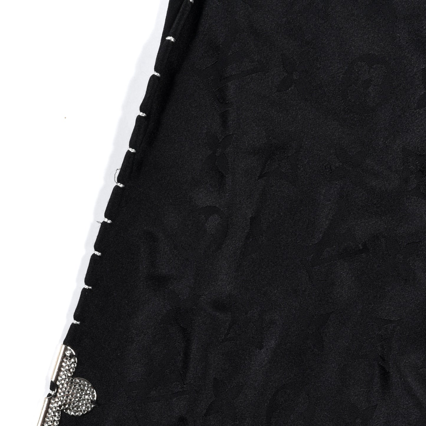 Silk Strass Monogram Flower Crown Triangle Scarf Black