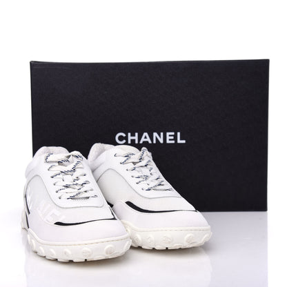 Chanel Calfskin Mesh Lycra Womens Logo Sneakers 38.5 White 11 of 11