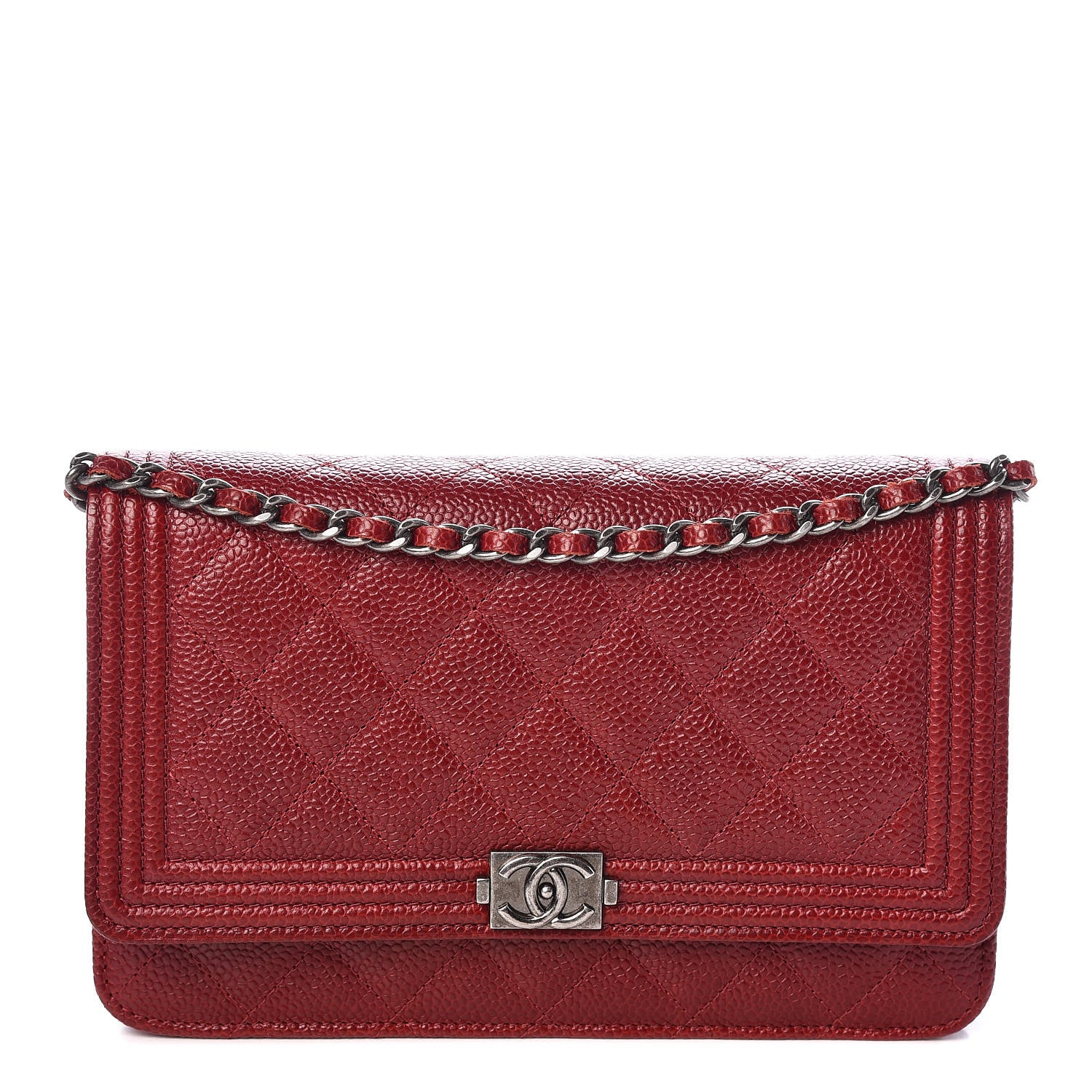 Chanel Caviar Quilted Boy Wallet On Chain WOC Red 1 of 10