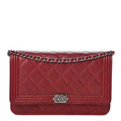 Chanel Caviar Quilted Boy Wallet On Chain WOC Red 1 of 10