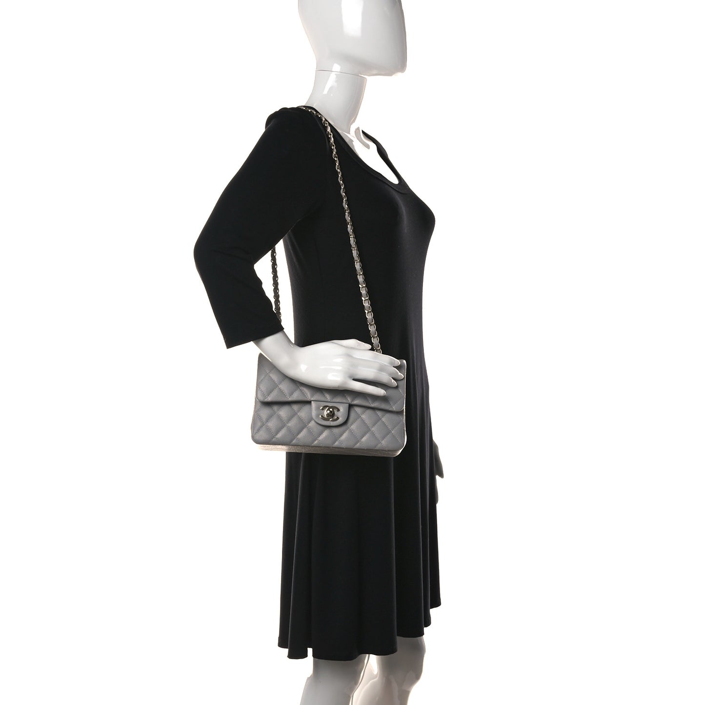 Caviar Quilted Small Double Flap Grey