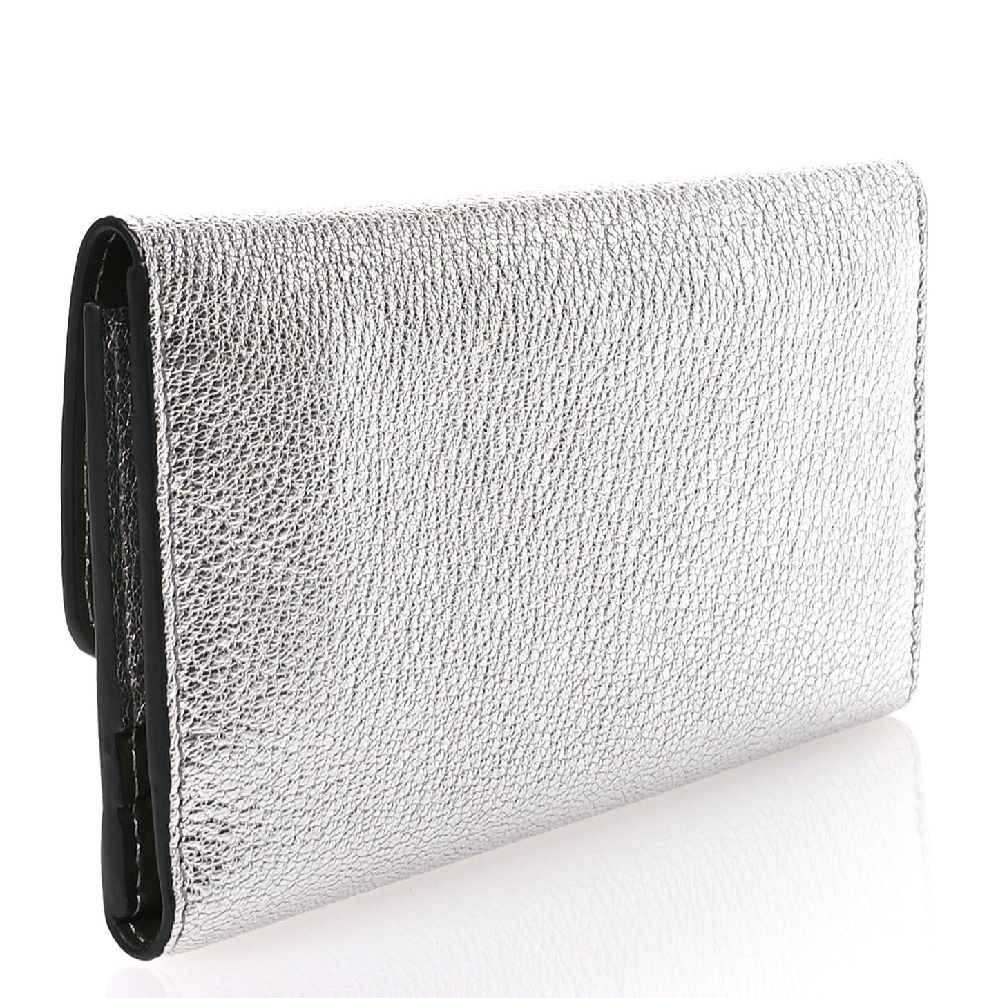 Goatskin D-Ring Continental Wallet Silver