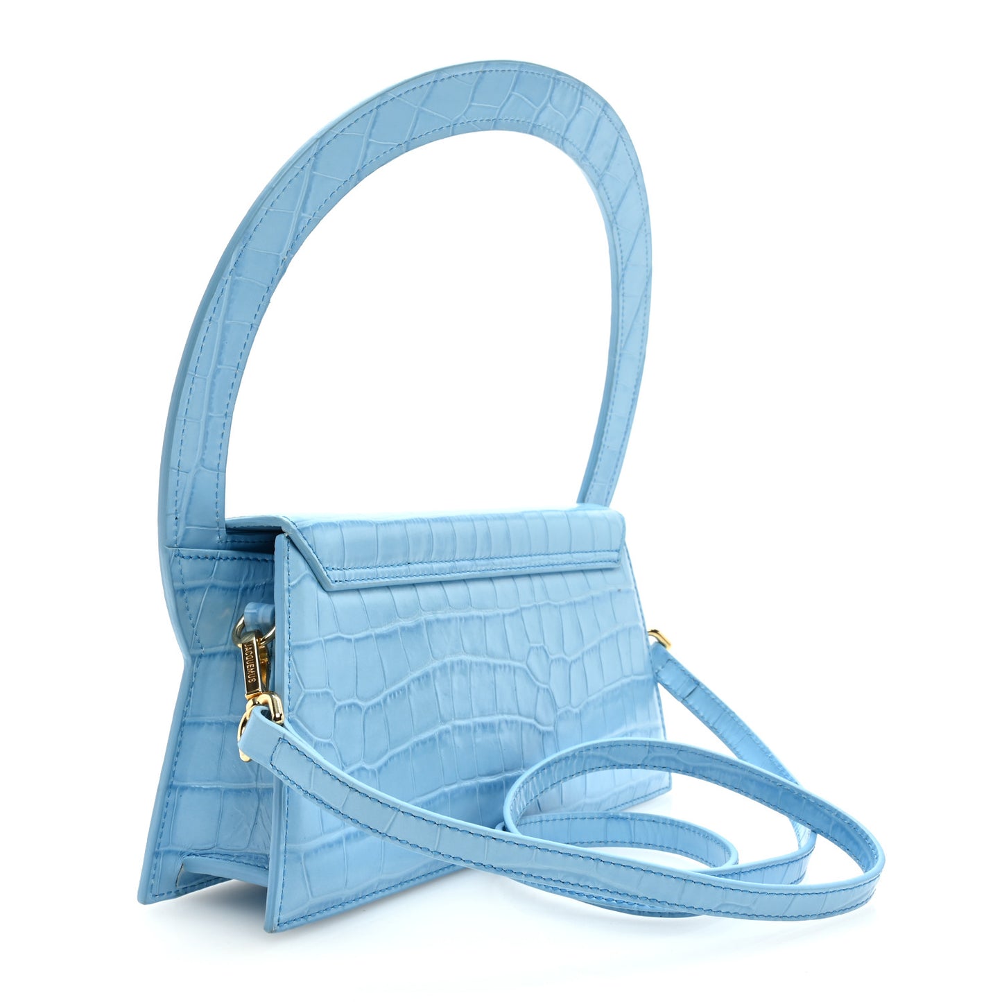 Calfskin Crocodile Embossed Le Sac Rond Blue