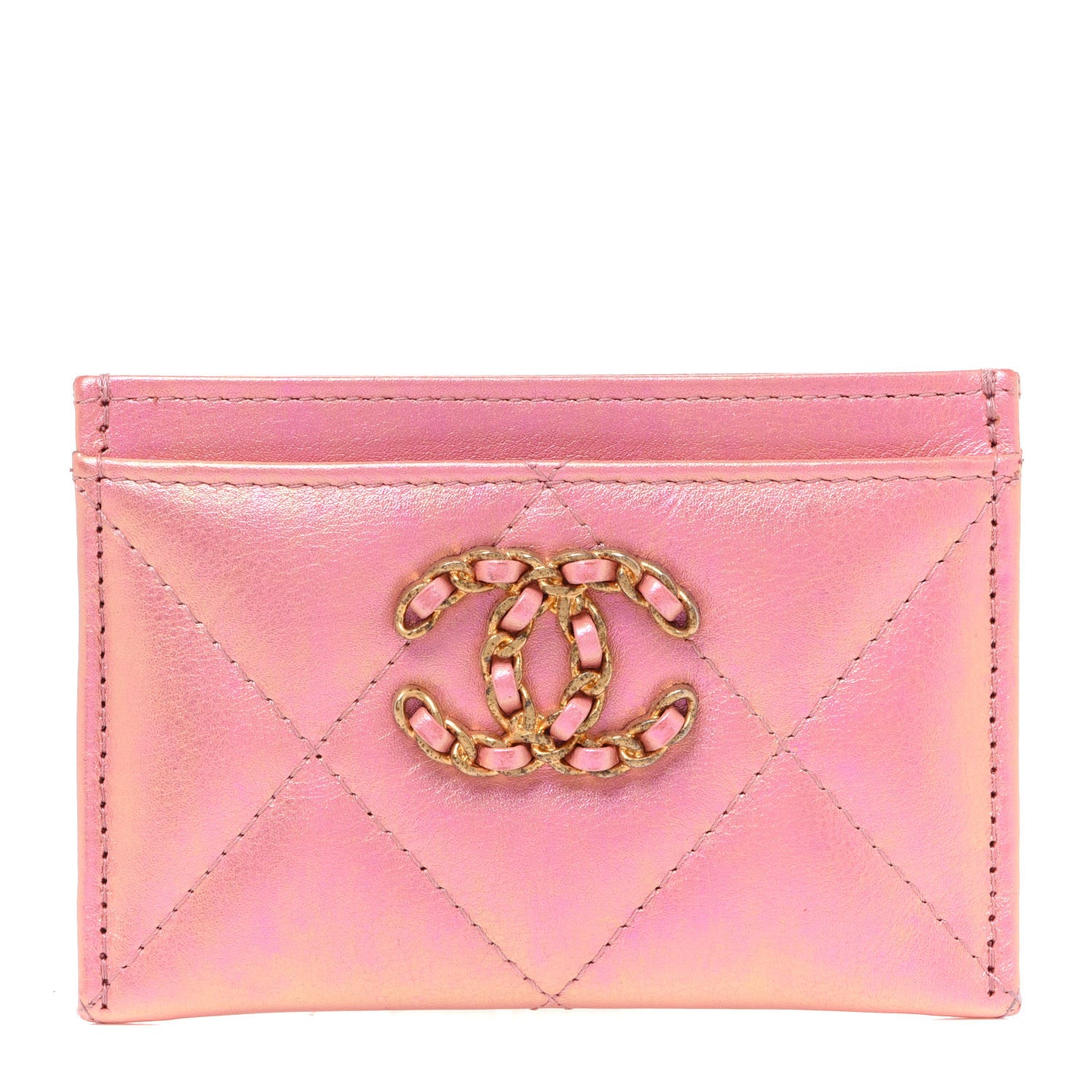 Chanel Iridescent Calfskin Quilted Chanel 19 Card Holder Pink 1 of 9