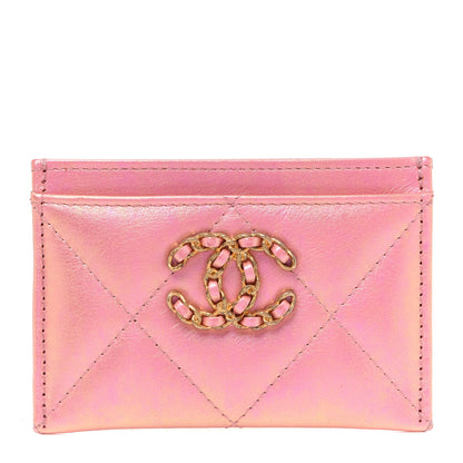 Chanel Iridescent Calfskin Quilted Chanel 19 Card Holder Pink 1 of 9
