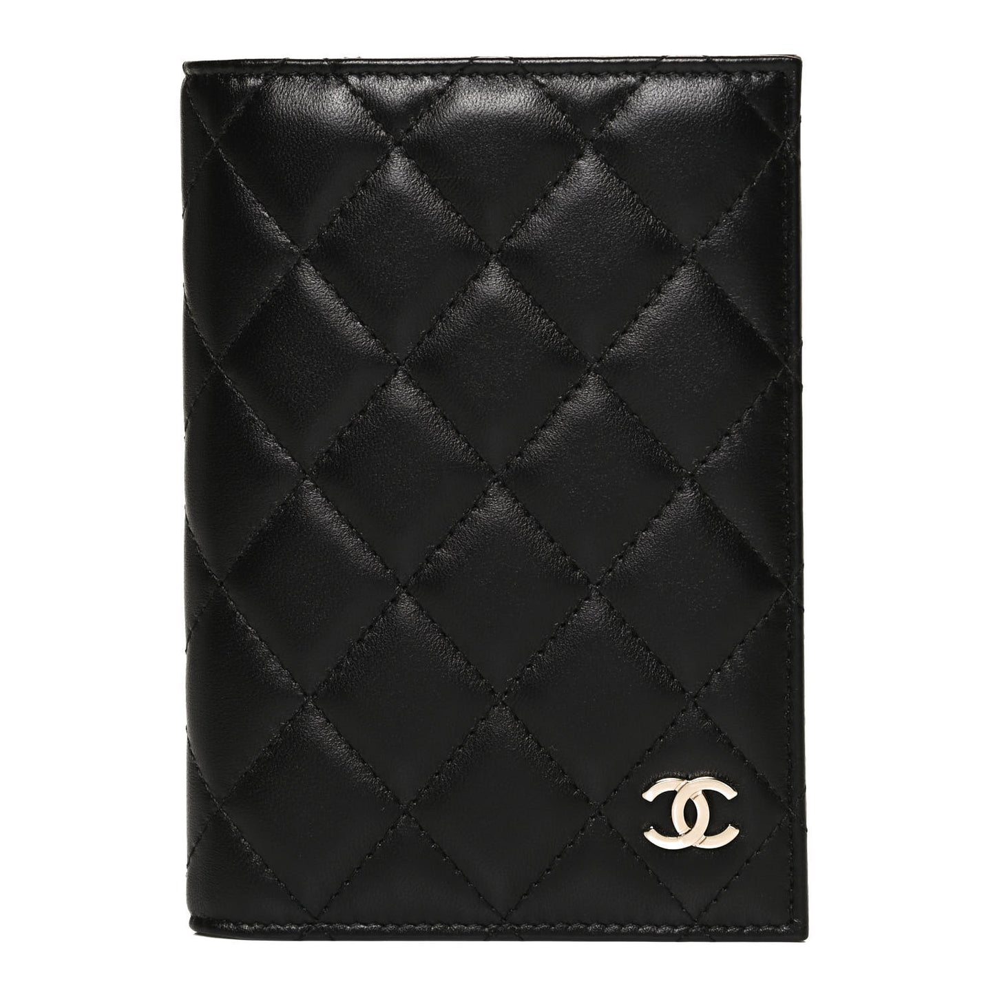 Lambskin Quilted Passport Holder Black