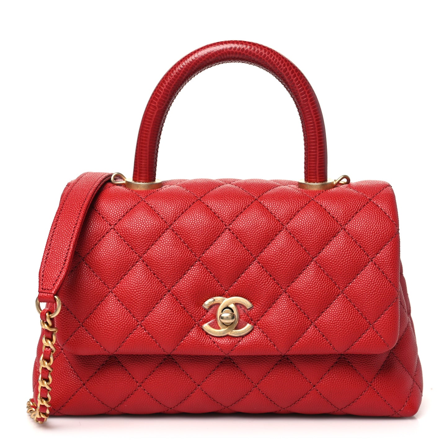 Caviar Lizard Embossed Quilted Mini Coco Handle Flap Red