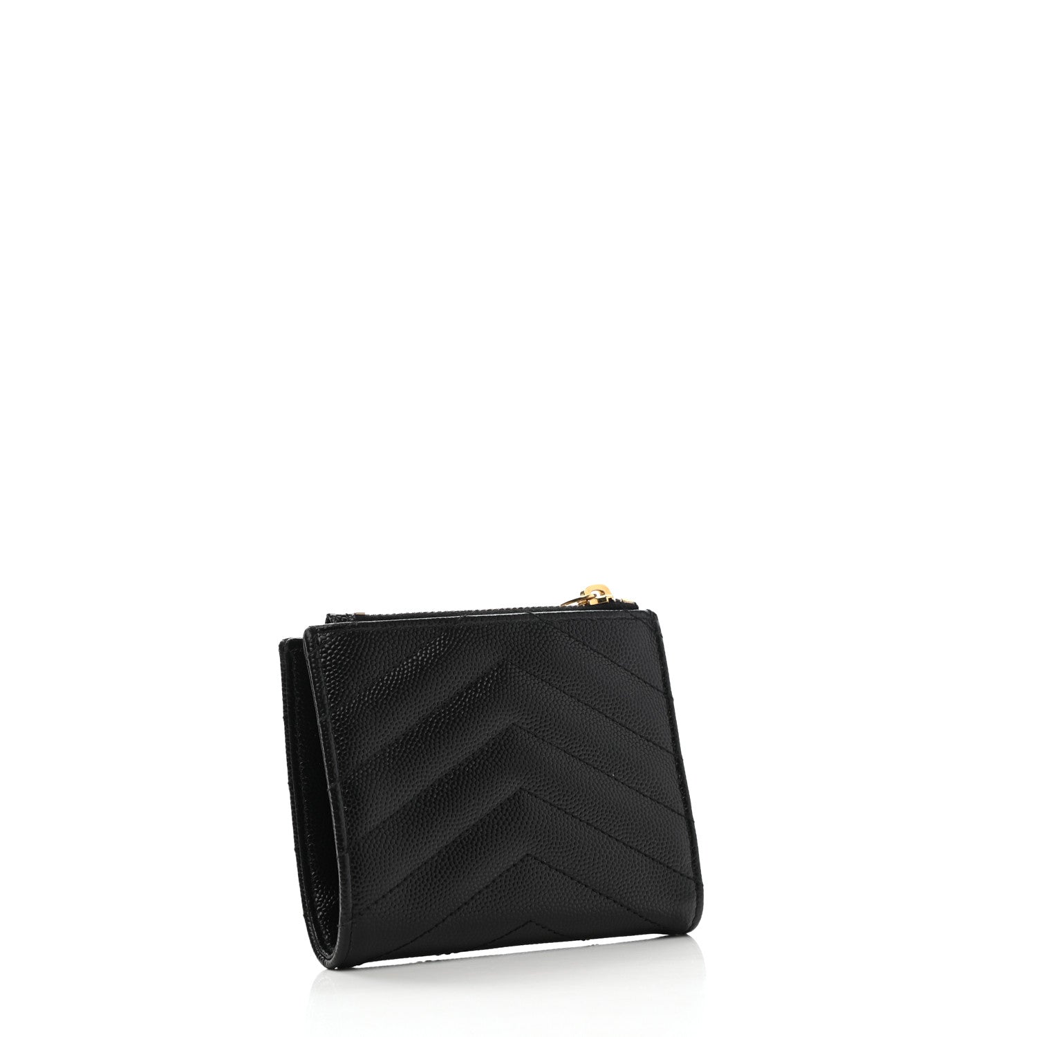 Saint Laurent Grain De Poudre Matelasse Chevron Monogram Zipped Card Case Black 3 of 6