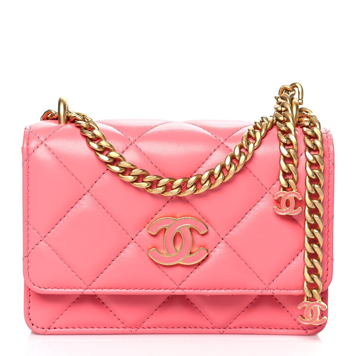 Chanel Lambskin Enamel Quilted Pending Clutch With Chain Pink 1 of 10