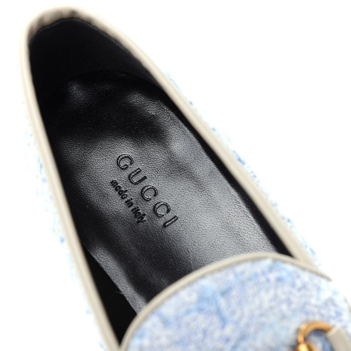 Wool Tweed Horsebit Womens Jordaan Loafers 35 Light Blue White Mystic White