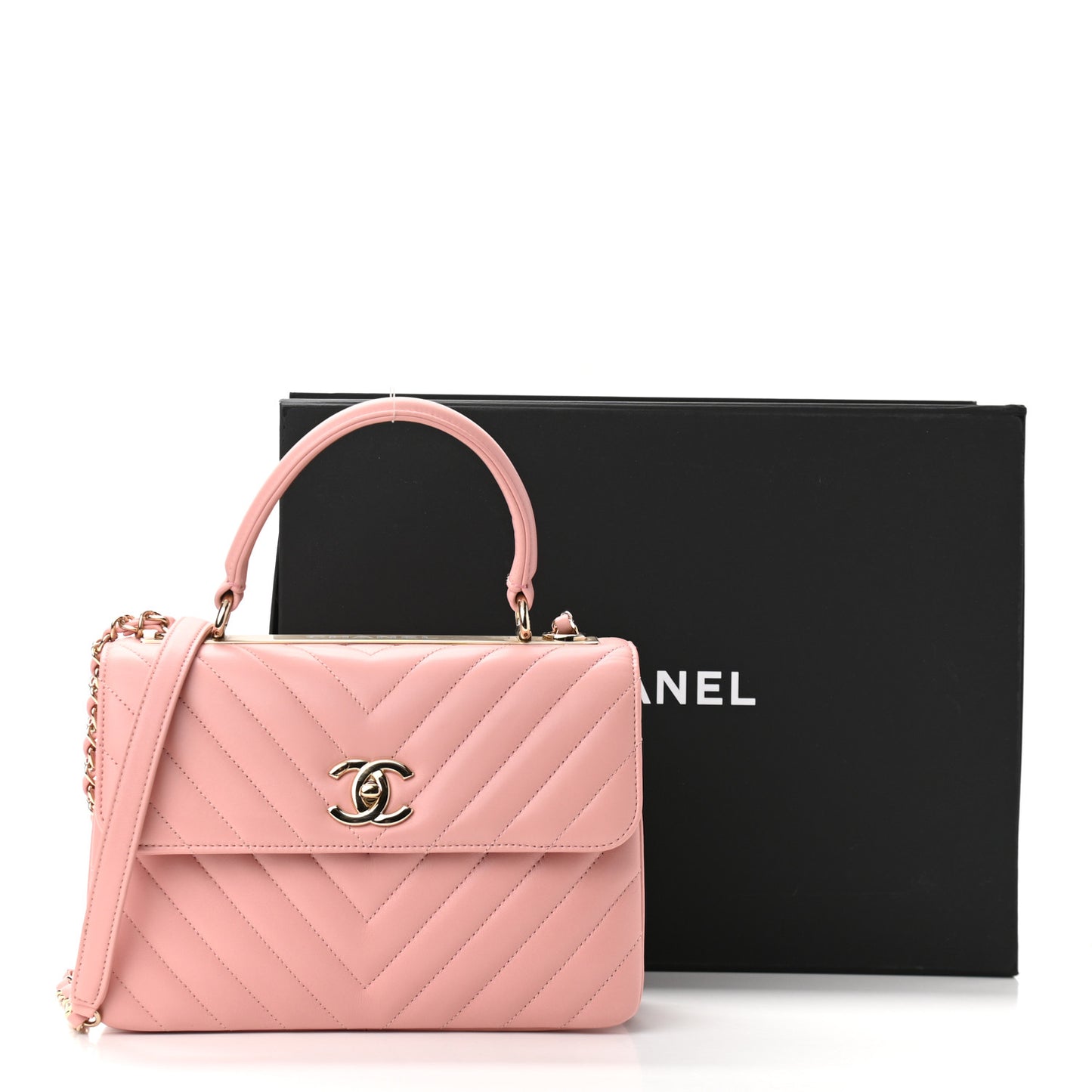 Lambskin Chevron Quilted Small Trendy CC Dual Handle Flap Bag Light Pink