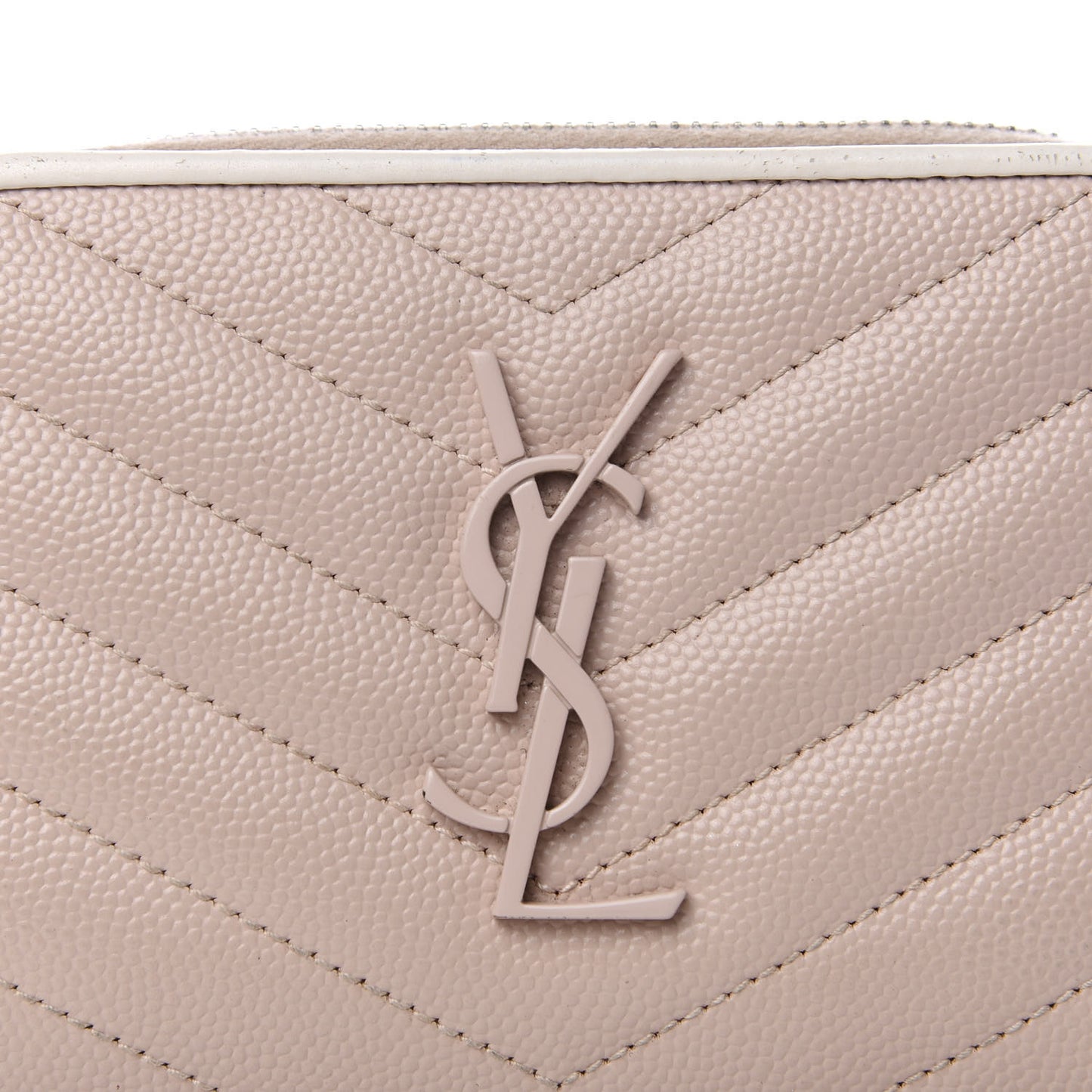 Grain De Poudre Matelasse Chevron Monogram Compact Zip Around Wallet Pink White