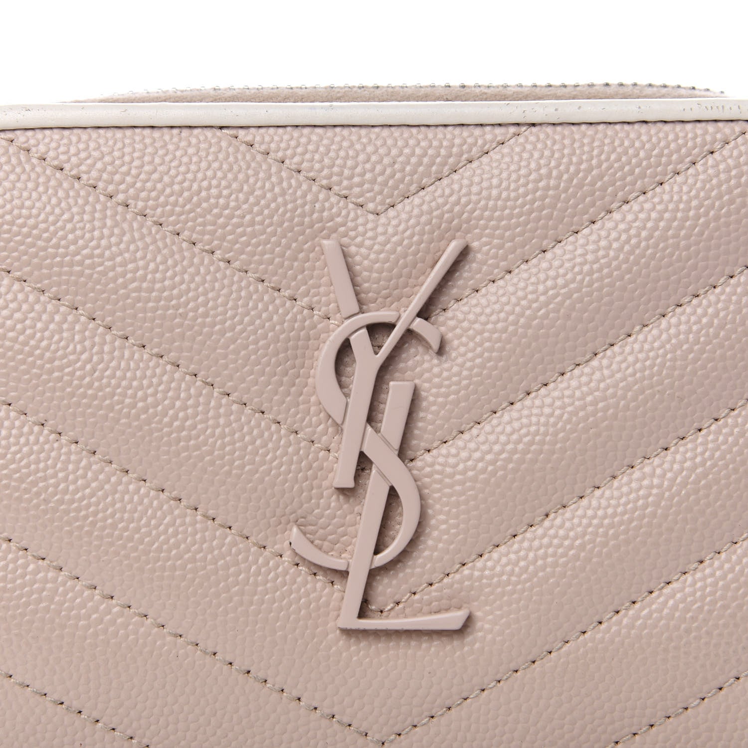 Saint Laurent Grain De Poudre Matelasse Chevron Monogram Compact Zip Around Wallet Pink White 8 of 8