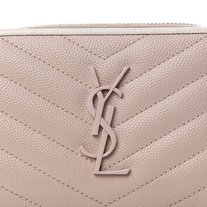 Saint Laurent Grain De Poudre Matelasse Chevron Monogram Compact Zip Around Wallet Pink White 8 of 8