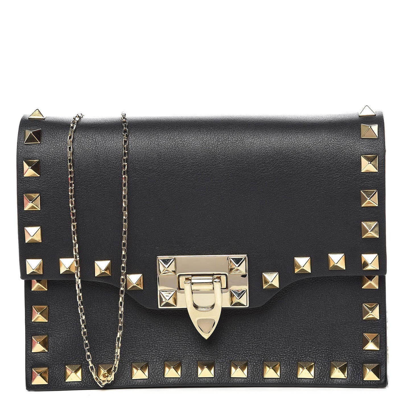 Vitello Rockstud Flip Lock Chain Crossbody Bag Black