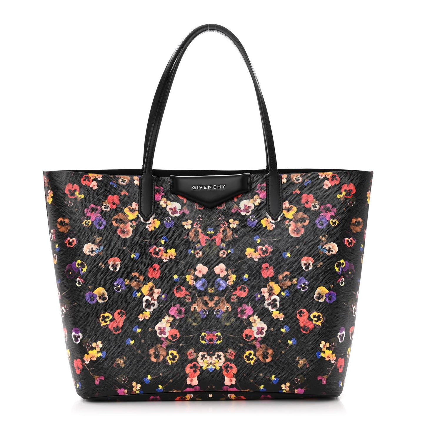 Textured Coated Canvas Floral Print Large Antigona Tote Black Multicolor