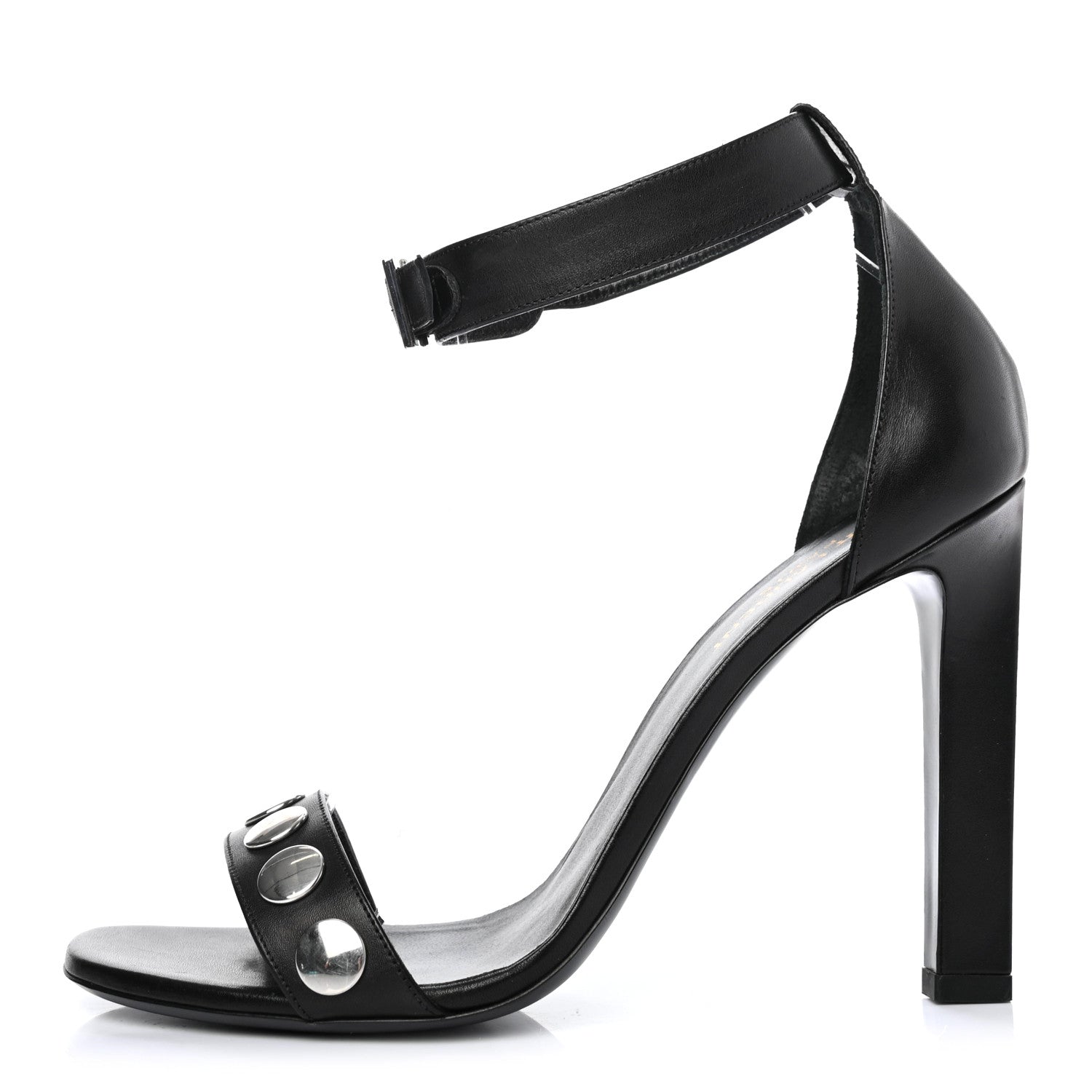 Saint Laurent Calfskin Grace105 Studded 105 Ankle Strap Sandals 39 Black 1 of 7